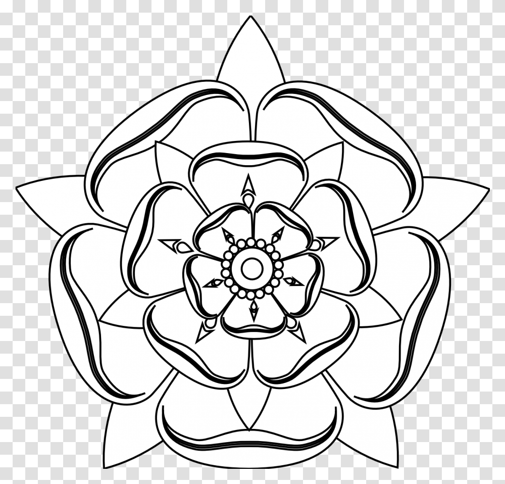 Download Hd Tudor Rose Black White Line Clipart Tudor Rose, Ornament, Pattern, Drawing, Stencil Transparent Png