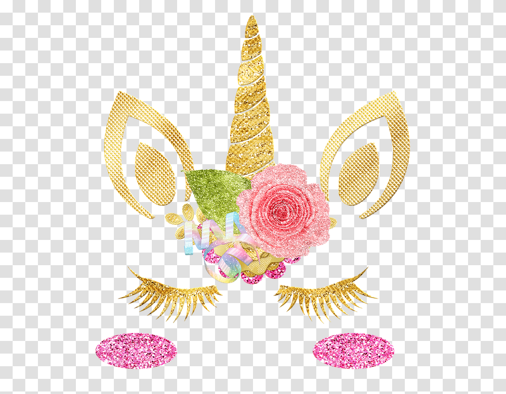 Download Hd Unicorn Face Gold Foil Eyelashes Glitter Unicorn Face Clipart, Flower, Plant, Blossom, Diwali Transparent Png