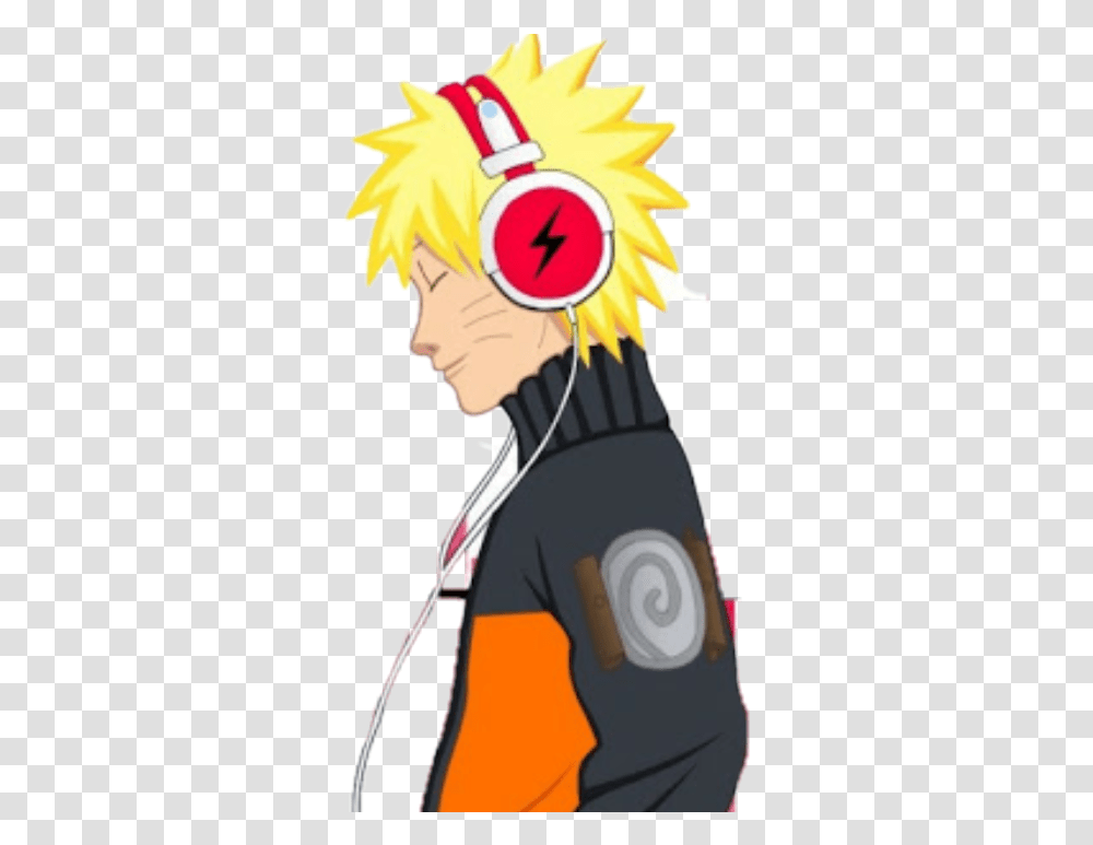 Download Hd Uzumaki Naruto Listening To Music Listening To Music Sticker, Book, Manga, Comics, Person Transparent Png
