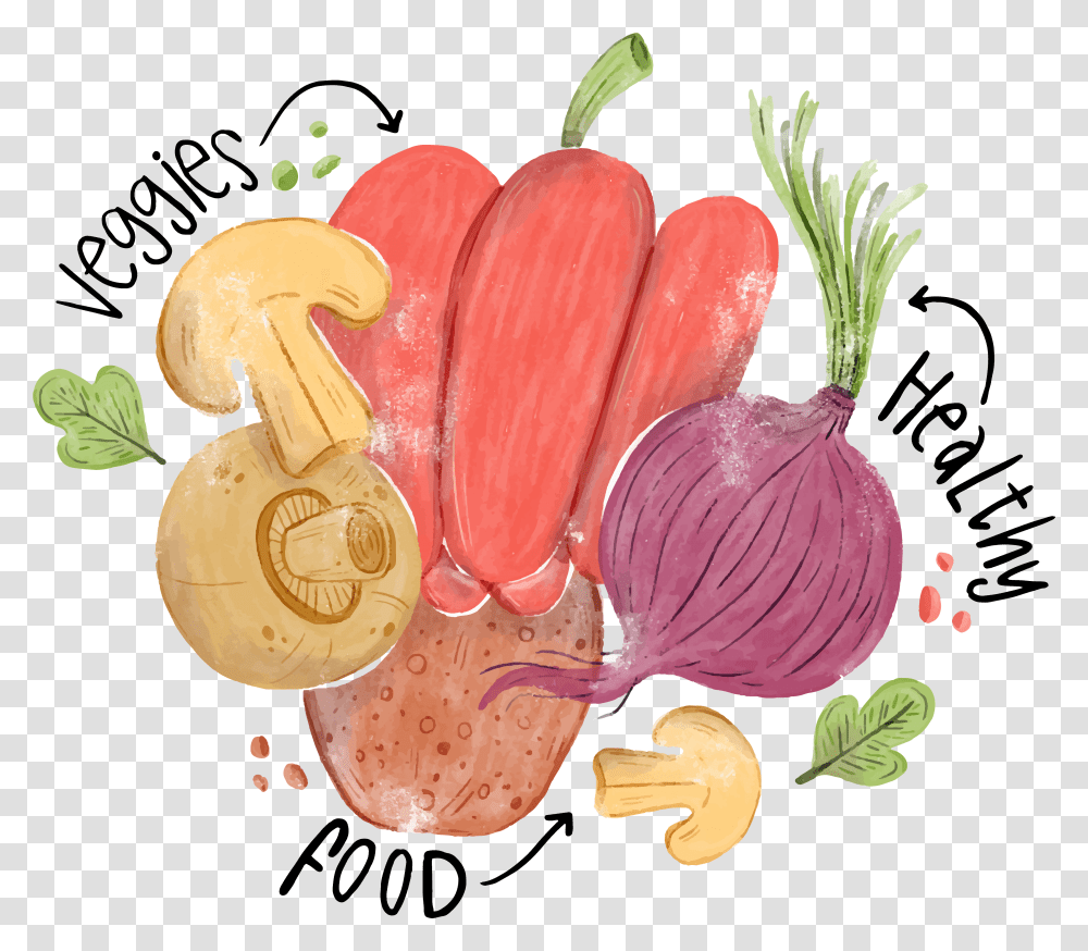 Download Hd Vector Vegetables Watercolor Food Healthy Food Watercolor, Fungus, Plant, Sweets, Confectionery Transparent Png
