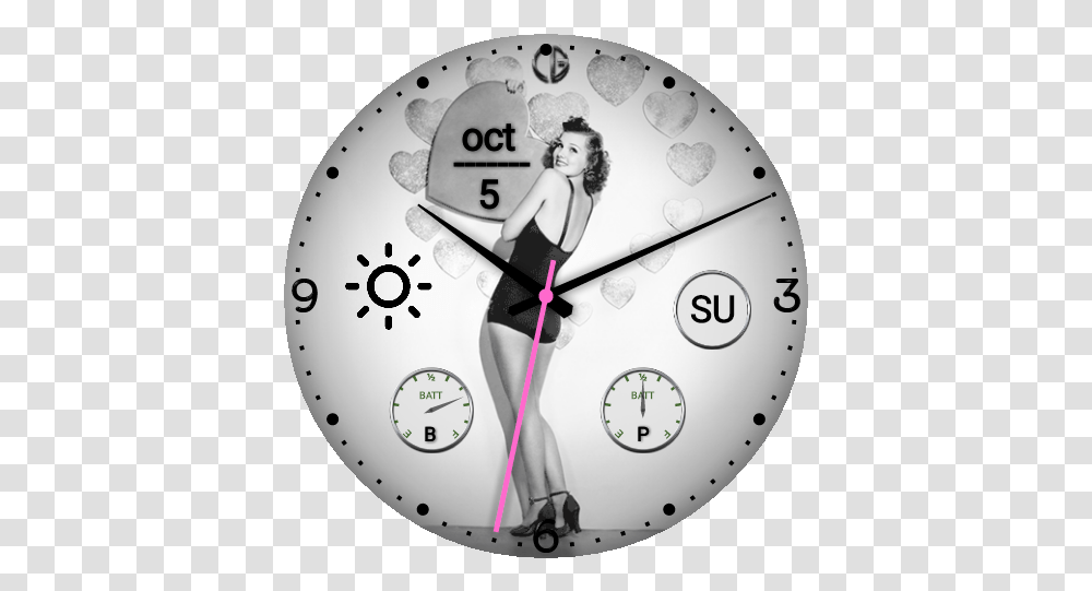 Download Hd Vintage Pinup Girl With Hearts Pinup Girl, Analog Clock, Wall Clock, Person, Human Transparent Png