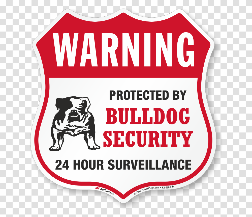 Download Hd Warning Protected By Bulldog Security Shield Video Surveillance Sign, Label, Text, Sticker, Symbol Transparent Png