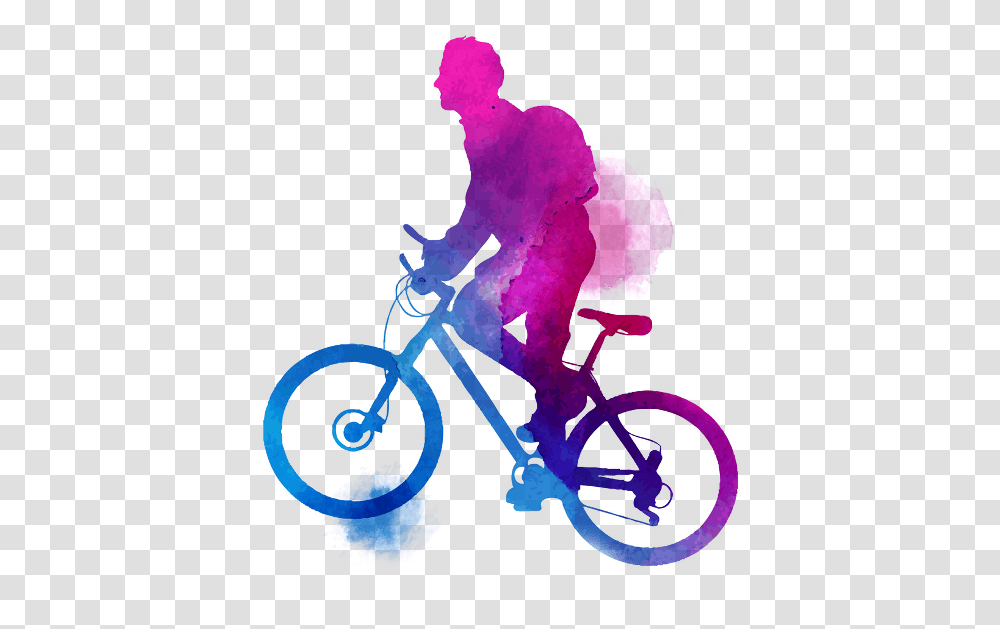 Download Hd Watercolor Bike Rider2 Man Riding Bicycle Bicycle Silhouette, Vehicle, Transportation, Purple, Art Transparent Png
