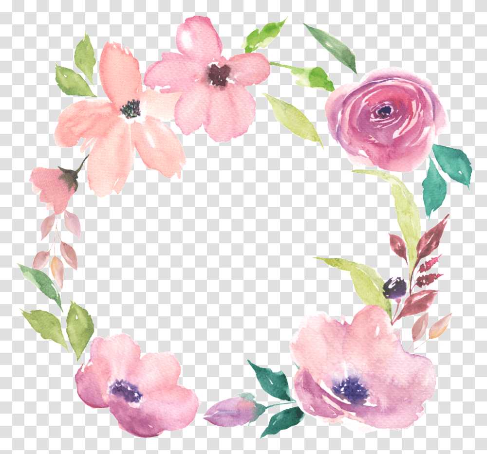 Download Hd Watercolor Flowers Hand Drawn Wreath Decorative Happy Easter With Flowers, Plant, Blossom, Floral Design, Pattern Transparent Png