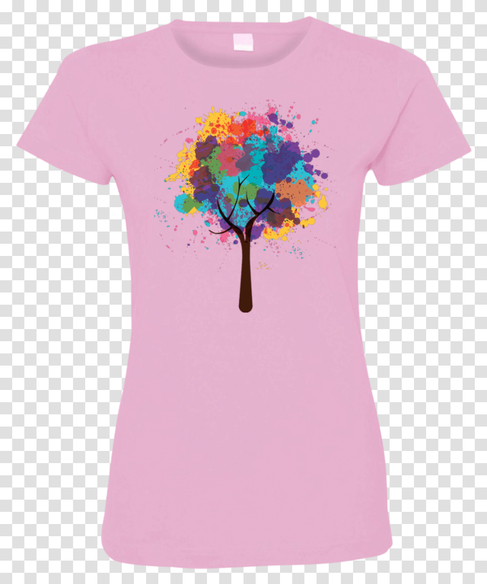 Download Hd Watercolor Tree Ladies T Shirt Shirt Tree, Clothing, Plant, T-Shirt, Flower Transparent Png