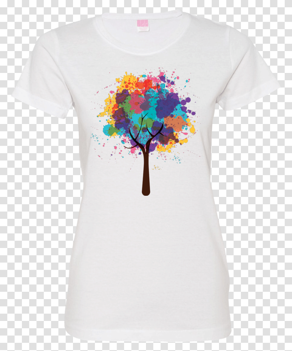 Download Hd Watercolor Tree Ladies T Shirt Tree Active Shirt, Clothing, T-Shirt, Plant, Sleeve Transparent Png