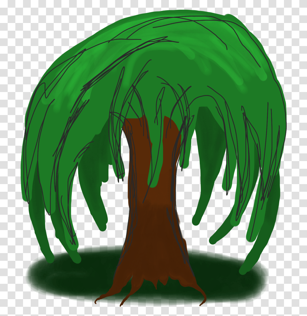 Download Hd Weeping Willow Tree Clipart Willow Tree Cartoon Drawing, Elephant, Mammal, Animal, Plant Transparent Png