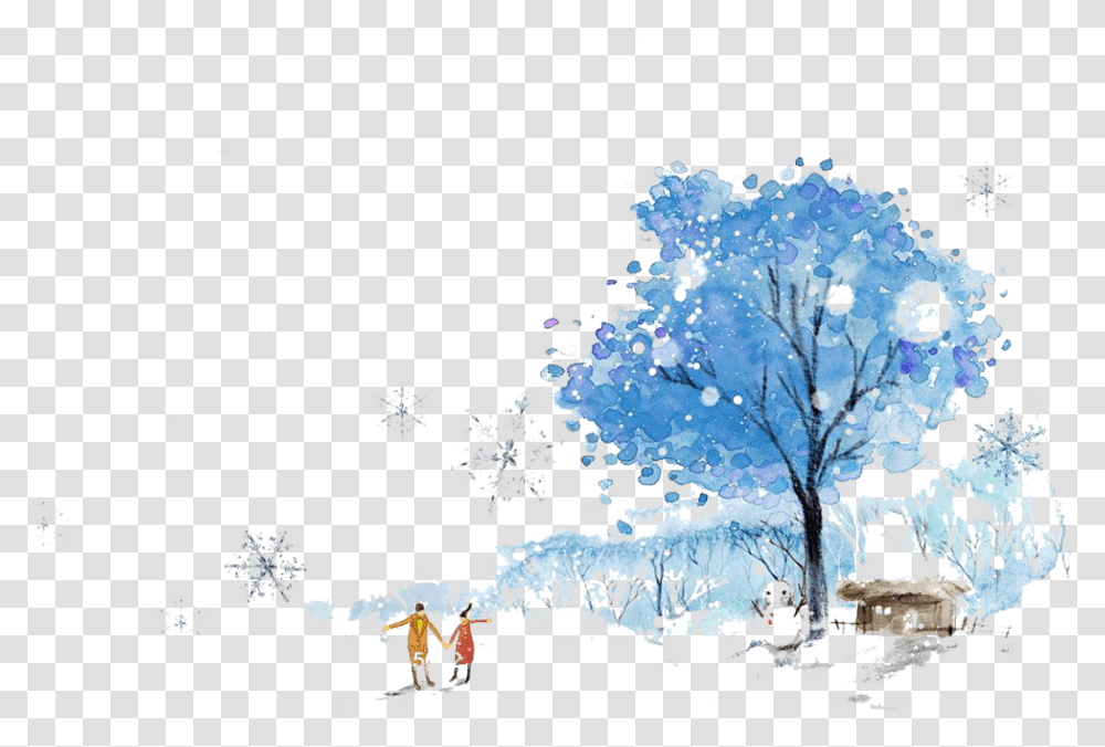 Download Hd Winter Trees Watercolor Watercolor Winter Tree, Art, Graphics, Snowflake, Person Transparent Png