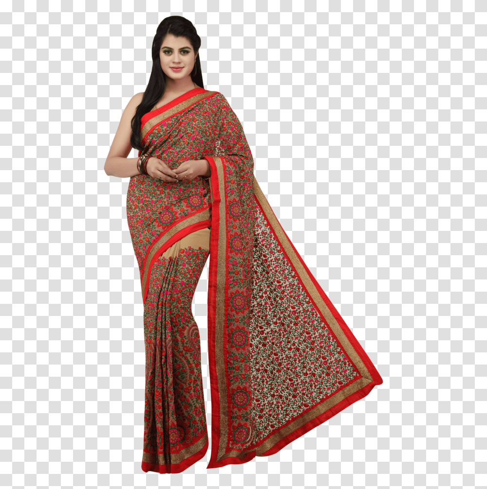 Download Hd Womens Georgette Saree Silk New Sari, Clothing, Apparel, Person, Human Transparent Png