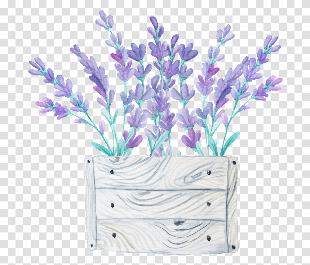Download Hd Wood Flower Bed Decorative Material Watercolor Painting, Plant, Lavender, Potted Plant, Vase Transparent Png