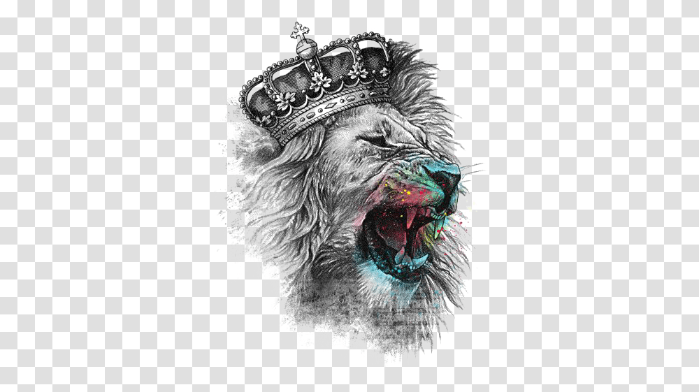 Download Head Crown T Lion Head With Crown, Art, Painting, Mammal, Animal Transparent Png