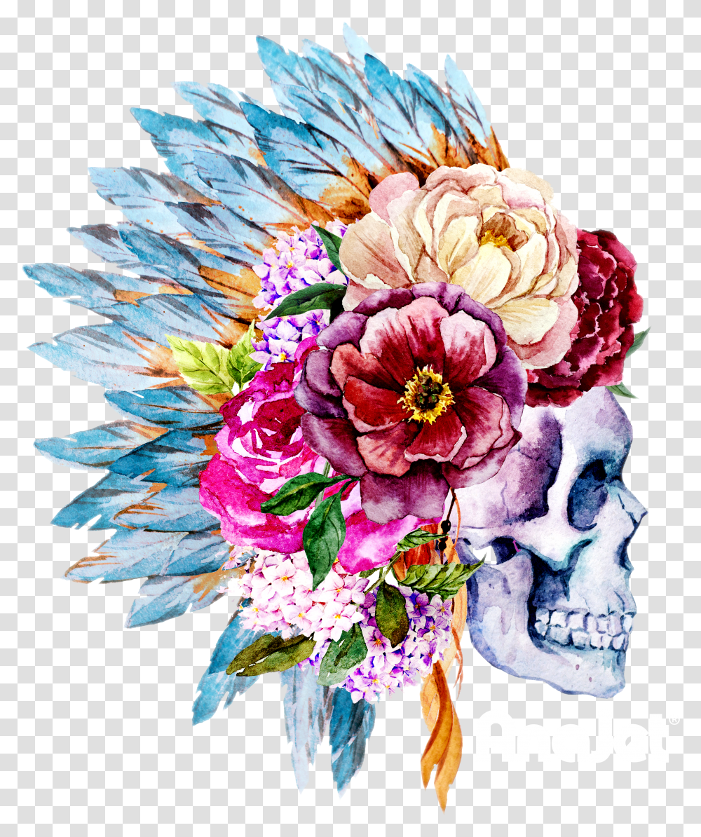 Download Headdress Dark Garme Skull With Flower Headdress Transparent Png