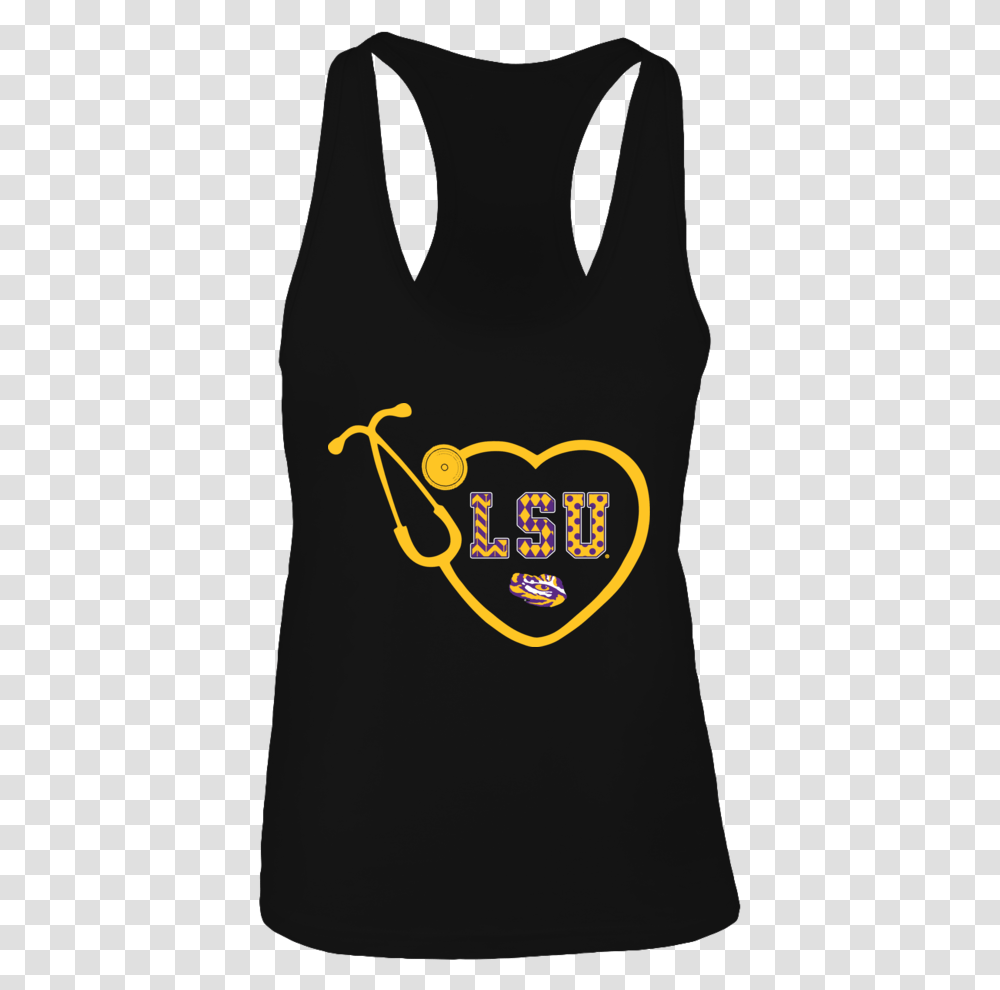 Download Heart Stethoscope Patterned Letters Lsu Tigers Sleeveless, Clothing, Plastic Bag, Food, T-Shirt Transparent Png
