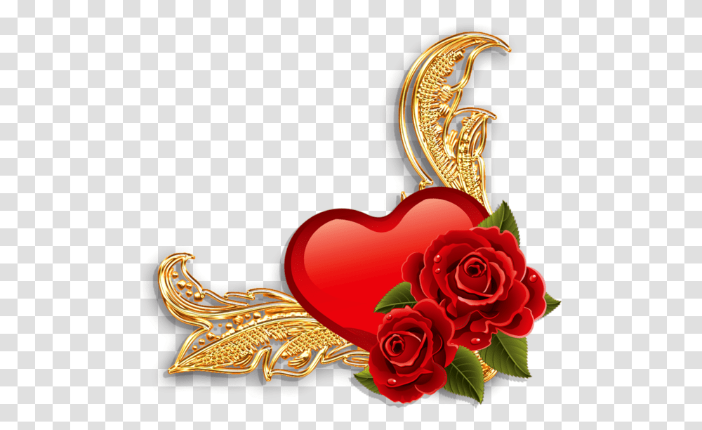 Download Hearts In Corners Bordure De Coeur Image Golden Corners Hd, Plant, Rose, Flower, Blossom Transparent Png