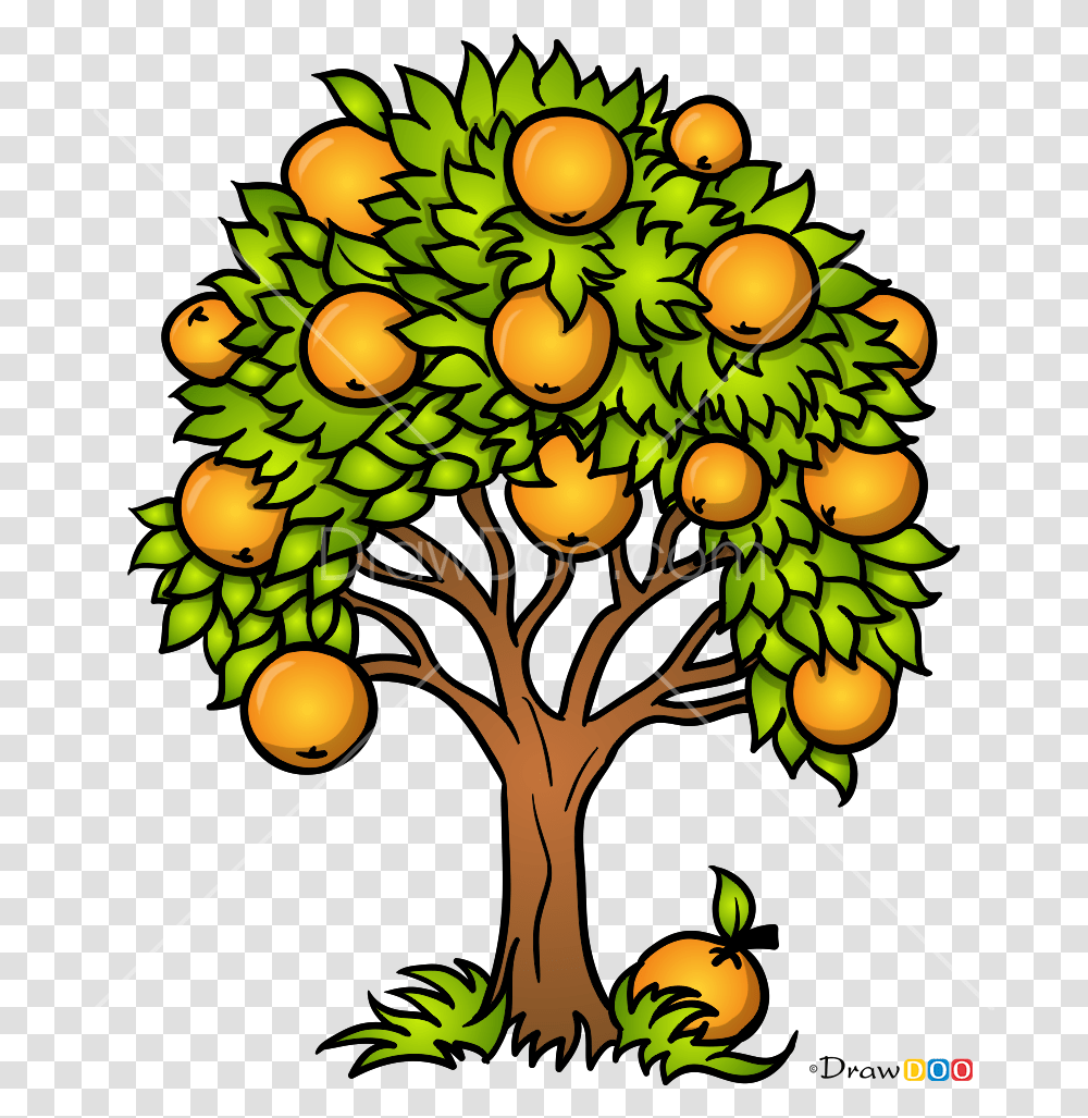 Download How To Draw An Orange Tree Easy Orange Tree Drawing, Plant, Bush, Vegetation, Graphics Transparent Png