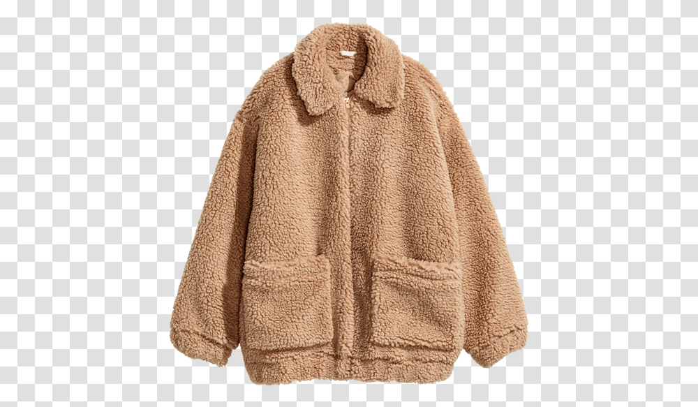 Download H&m Brown Teddy Bear Jacket Full Size Image Teddy Bear Coat Uk, Clothing, Apparel, Sweater, Fleece Transparent Png