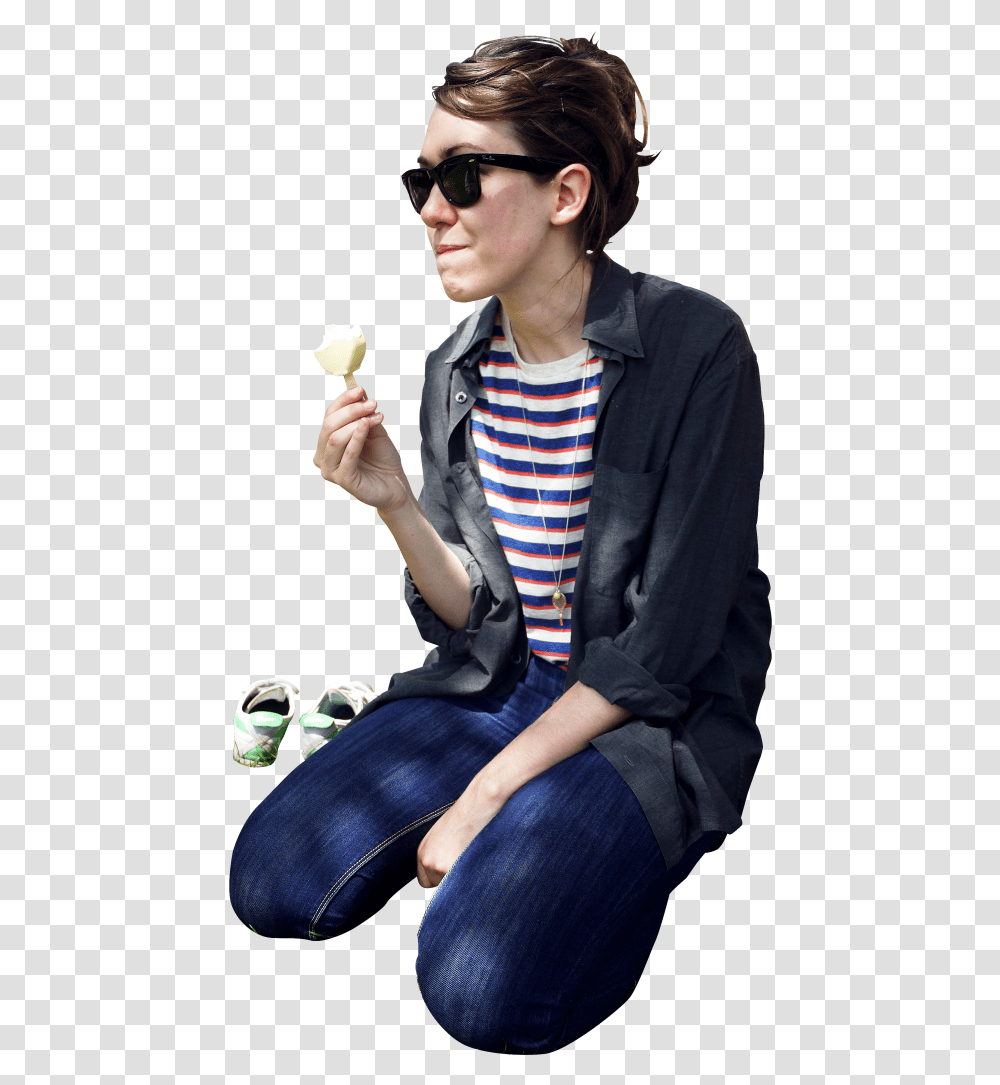 Download Icecream Sitting Image For Free People Eating Ice Cream, Sunglasses, Accessories, Person, Clothing Transparent Png