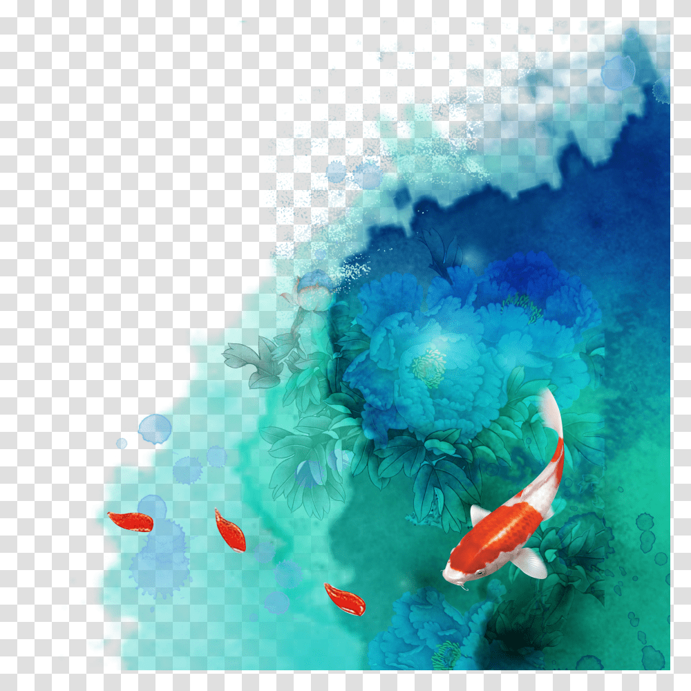 Download Ink Wash Painting Watercolor Blue And Water Color Fish Transparent Png