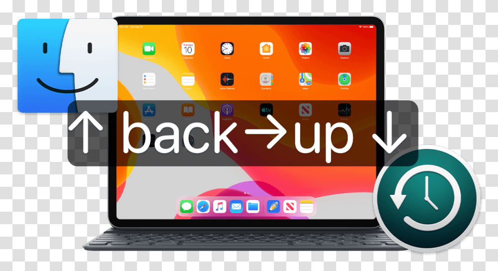 Download Ipad Pro With Finder And Time Machine Icons Netbook, Computer, Electronics, Pc, Laptop Transparent Png