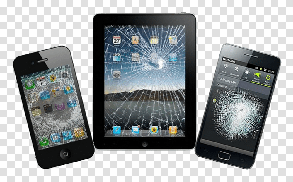 Download Iphone Ipad Broken Phone And Tablet, Mobile Phone, Electronics, Cell Phone, Computer Transparent Png