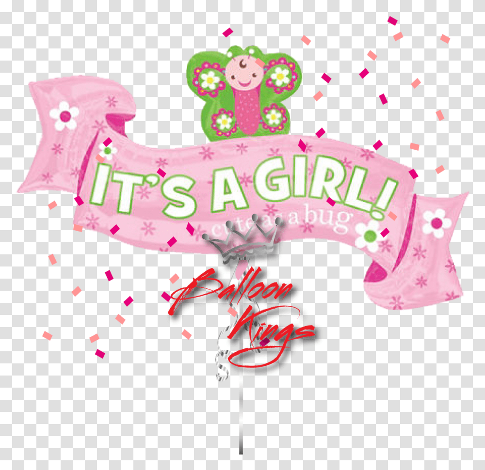 Download Its A Girl Butterfly Ribbon Balloon, Text, Paper Transparent Png