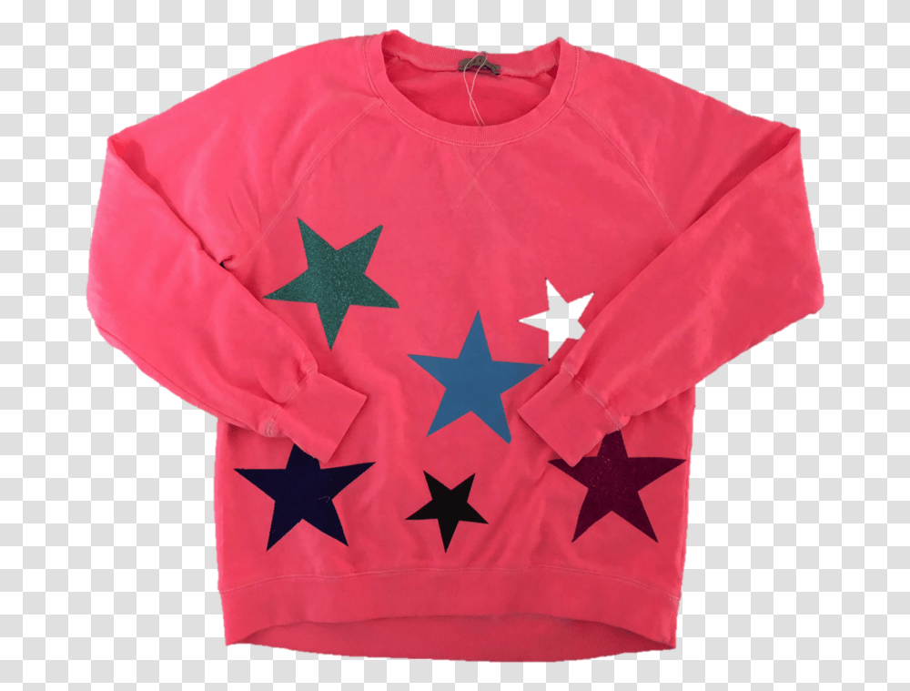 Download Izzi Sweat Pink With Glitter Stars Full Size Ltka Modr Hvzdy, Clothing, Apparel, Star Symbol, Sleeve Transparent Png