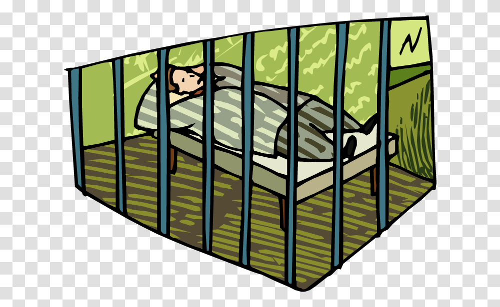 Download Jail Cell Clip Art Car Memes Sleeping In Jail Cartoon, Furniture, Bed, Pillow, Cushion Transparent Png