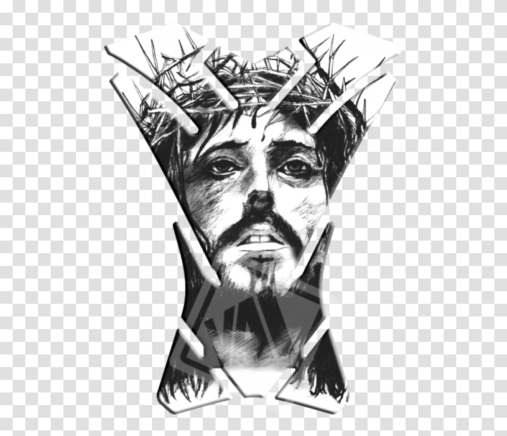 Download Jesus Cristo Desenho Image With No Jesus Crown Of Thorns, Face, Person, Art, Head Transparent Png