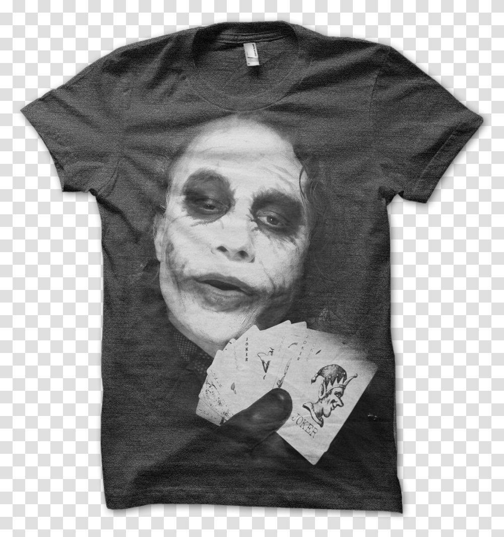 Download Joker Face T Shirt Joker Heath Ledger B&w Full Netflix And Chill T Shirt, Clothing, Apparel, T-Shirt, Person Transparent Png