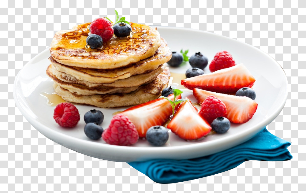 Download Jpg Old Fashioned Pancake Strawberry And Blueberry Pancakes, Bread, Food, Plant, Burger Transparent Png