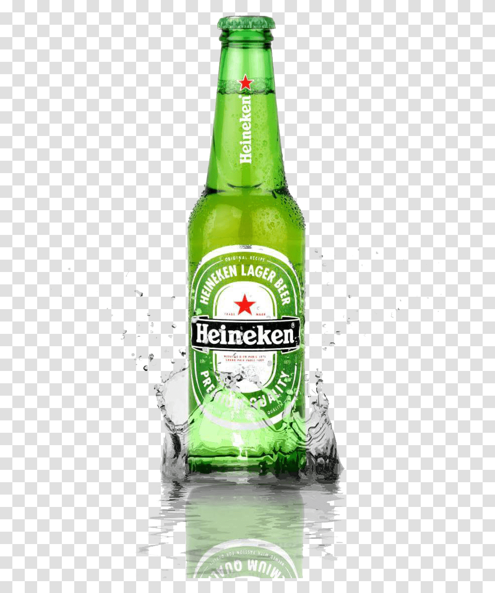 Download Kind Bottles Splashing Water Beer Products In Heineken Bottle, Soda, Beverage, Drink, Alcohol Transparent Png