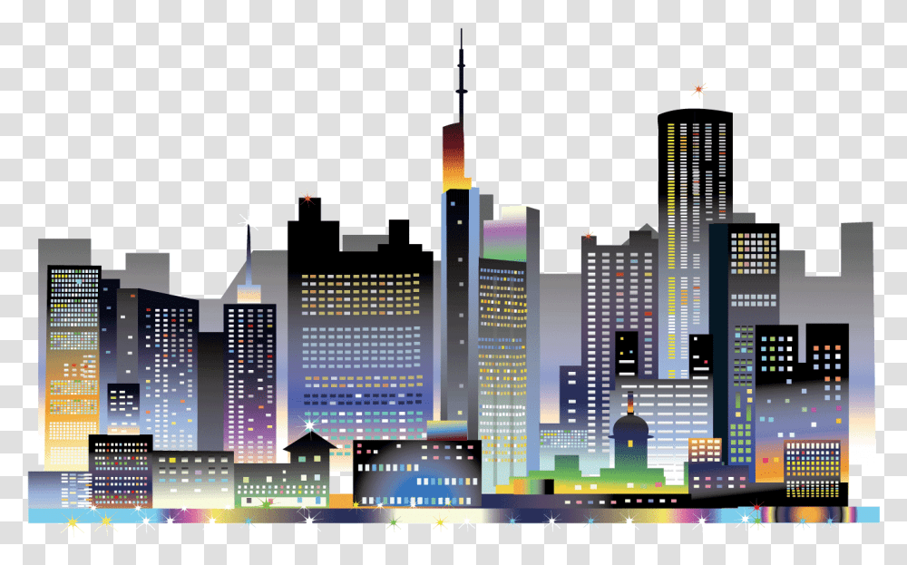 Download Landscape Euclidean Night Sky City Night Lights, High Rise, Urban, Building, Town Transparent Png