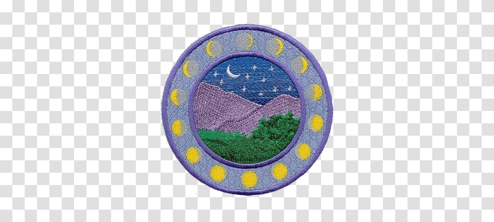 Download Landscape Moon Night Stars Mountains Circle, Rug, Logo, Symbol, Trademark Transparent Png