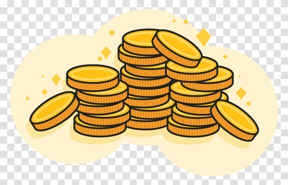 Download Large Pile Of Gold Coins Pile Of Coins Cartoon, Text, Treasure, Paper, Money Transparent Png