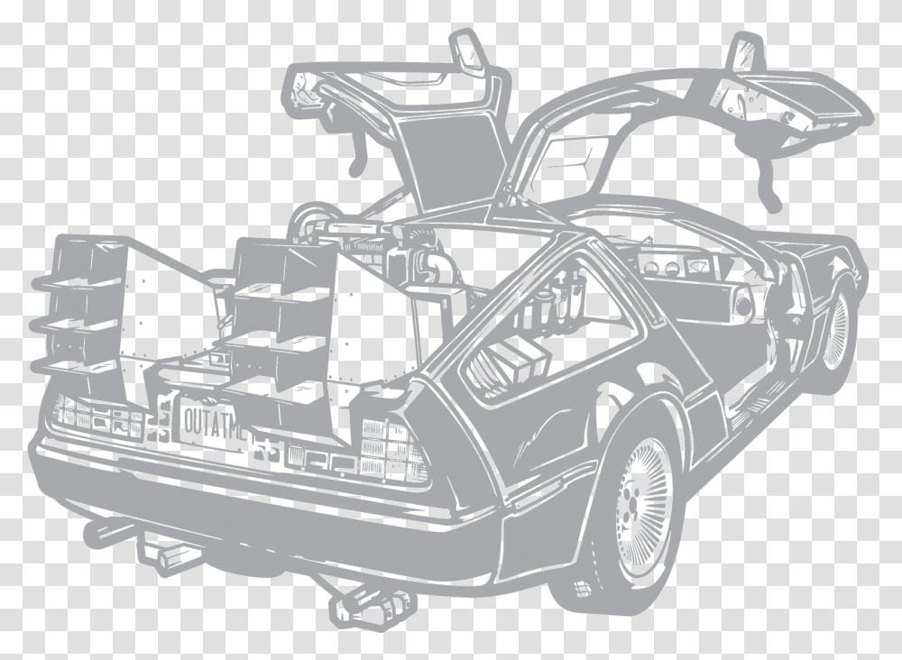 Download Library Collection Of Back Back To The Future Car Drawing, Vehicle, Transportation, Machine, Wheel Transparent Png