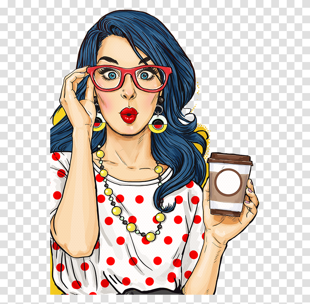 Download Licorera Media De Caldas Pop Woman Retro Hq Cartoon Girl With Coffee, Person, Human, Sunglasses, Accessories Transparent Png