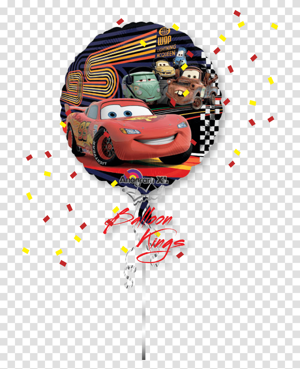 Download Lightning Mcqueen And Group Mc Queen Cars And Cars 2 Balloons, Helmet, Clothing, Transportation, Paper Transparent Png