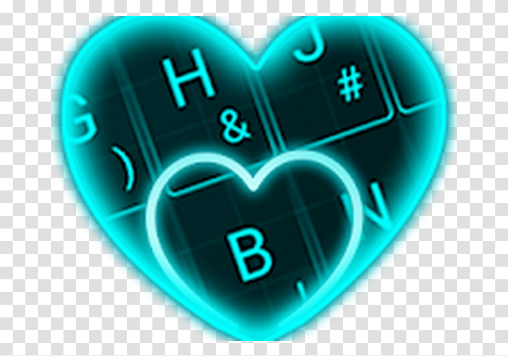 Download Live Neon Blue Heart Keyboard Theme 67 Heart, Light, Analog Clock, Helmet, Clothing Transparent Png