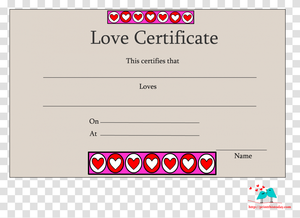 Download Love Certificate Printable Love Certificate Template, Text, Label, Diploma, Document Transparent Png