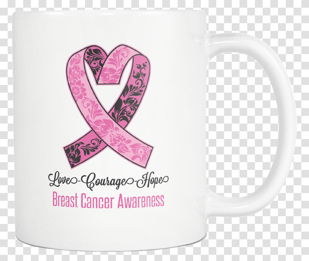 Download Love Courage Hope Breast Cancer Awareness Cool Pink Coffee Cup, Soil, Stein, Jug Transparent Png
