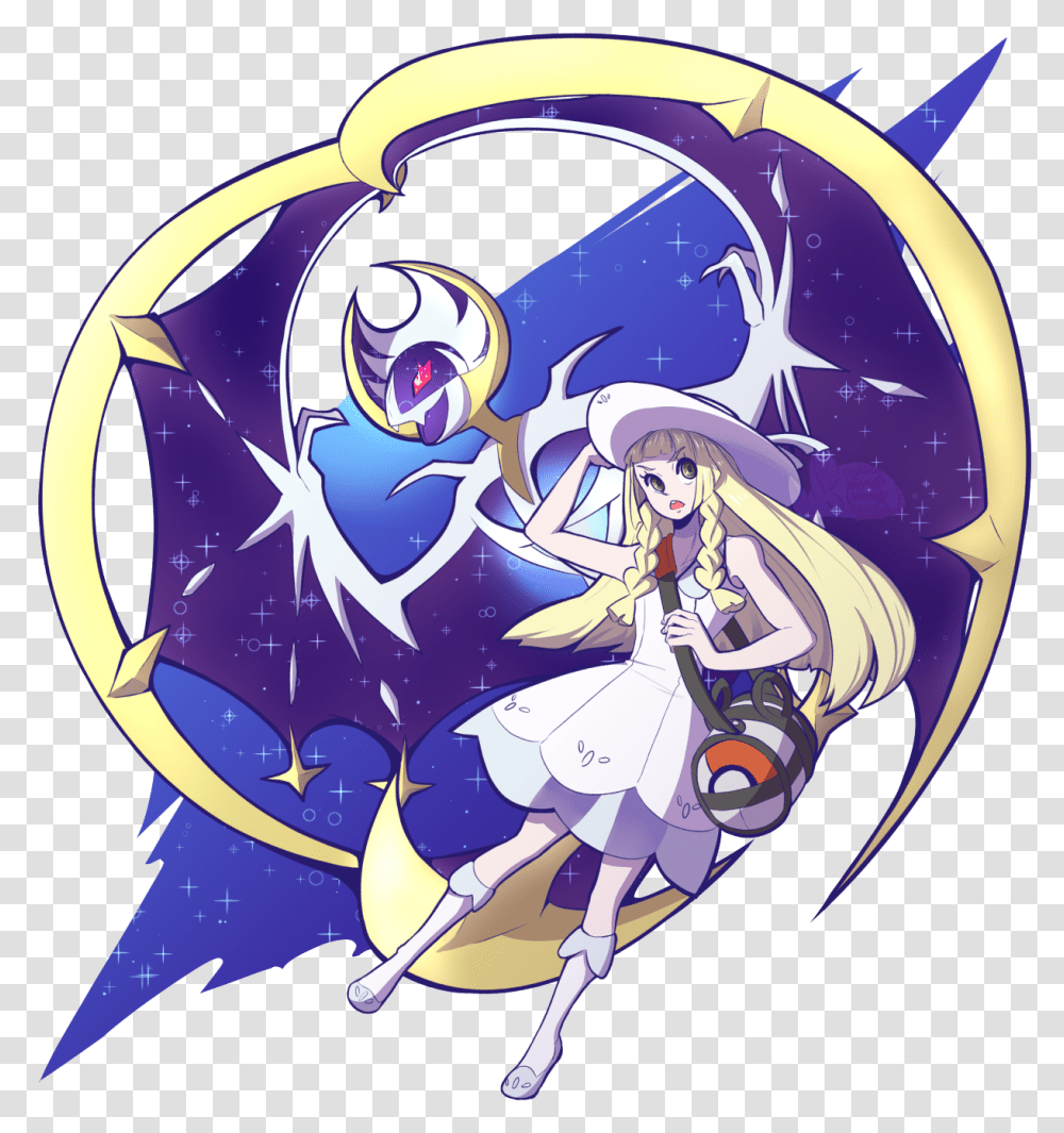 Download Lunala Pokemon Sun And Moon Lillie And Lunala Pokemon Sun And Moon Lillie Lunala, Helmet, Clothing, Art, Soccer Ball Transparent Png