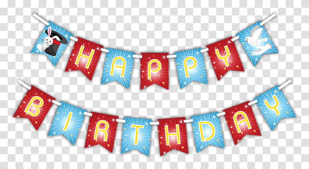Download Magic Show Happy Birthday Party Banner Happy Birthday Garland, Text, Word, Alphabet, Label Transparent Png