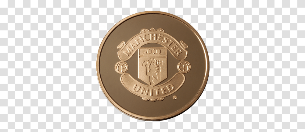 Download Manchester United 14oz Gold Medallion Manchester Manchester United Full Hd, Coin, Money, Label, Text Transparent Png