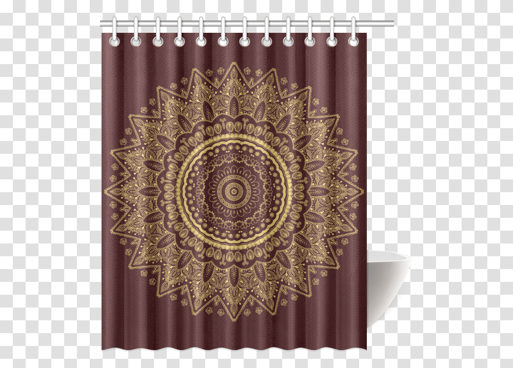 Download Mandala In Gold And Royal Red Shower Curtain Red Buffalo Plaid Shower Curtain, Chandelier, Lamp, Rug Transparent Png