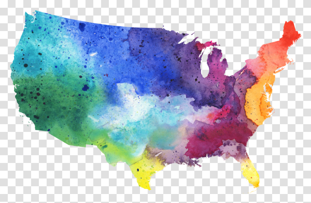Download Map Of The Us Water Color United States Map United States Map Watercolor, Art, Mineral, Modern Art, Graphics Transparent Png