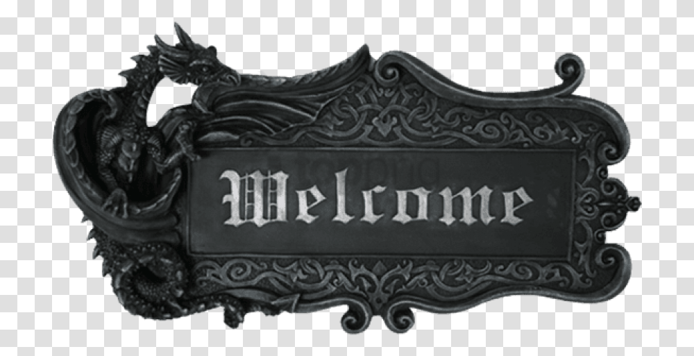 Download Medieval Dragon Welcome Sign Design Toscano Gothic Welcome Sign, Text, Birthday Cake, Dessert, Food Transparent Png
