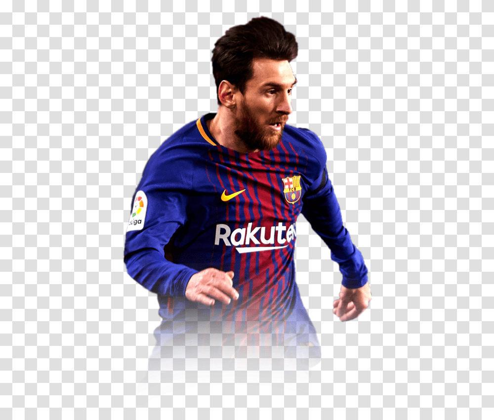 Download Messi New 201718 Home Barcelona Fc Jersey Messi New, Clothing, Person, Sleeve, Shirt Transparent Png