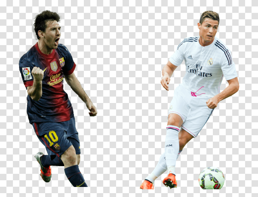 Download Messi Ronaldo And Messi Messi And Ronaldo, Person, People, Sphere, Soccer Ball Transparent Png