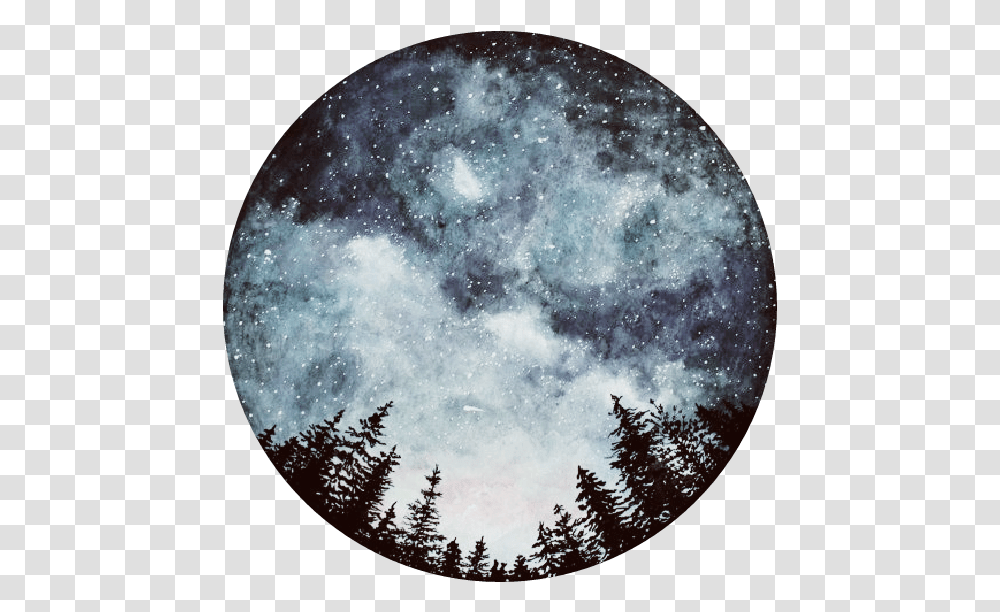 Download Milkyway Forest Silhouette Silhouettes Tree Trees Watercolor Galaxy Circle, Nature, Outdoors, Moon, Outer Space Transparent Png