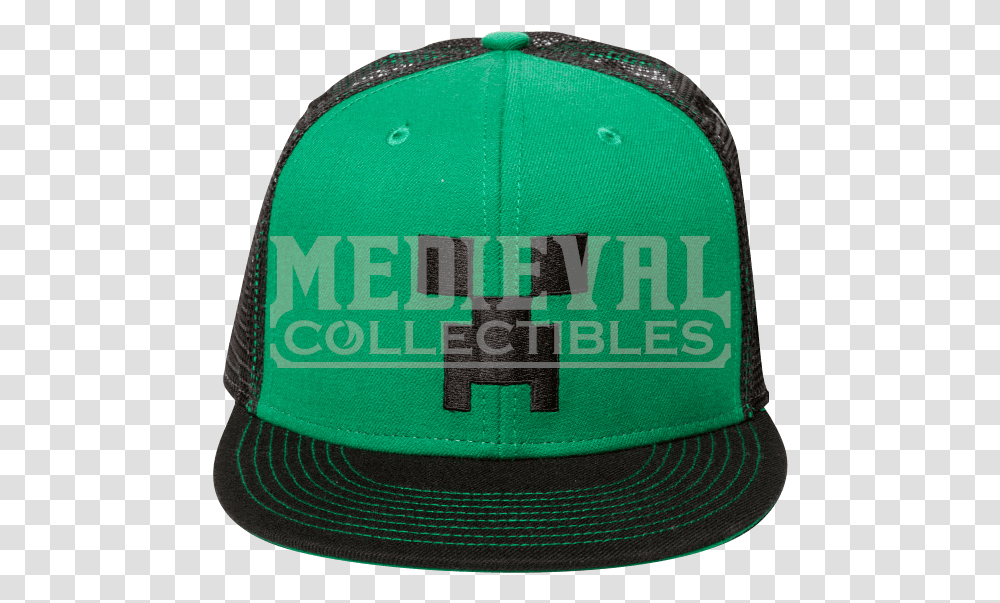 Download Minecraft Creeper Face Snapback Hat Image With Baseball Cap, Clothing, Apparel, Label, Text Transparent Png
